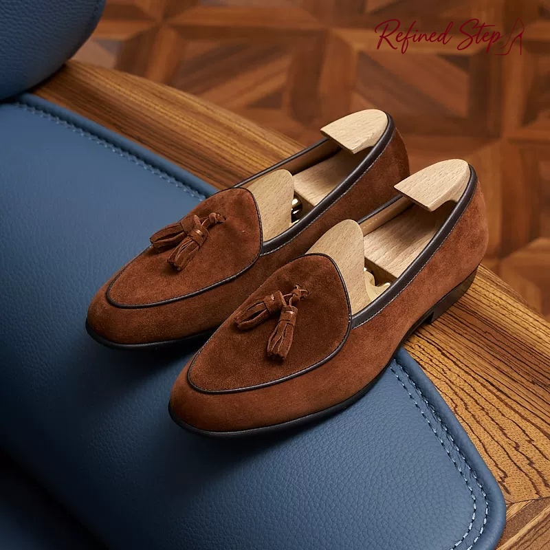 Men Shoes Kinds - Italienische Herren-Loafer aus Kuhwildleder mit Quastendesign,