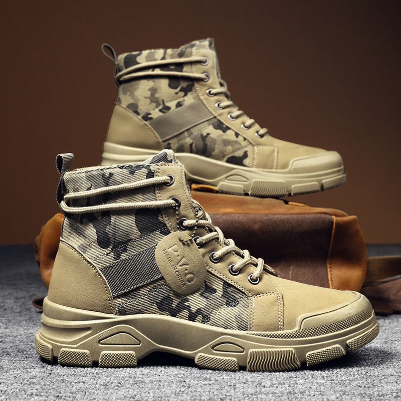 Men'S Shoes Dress Casual - High-Top-Stiefel für Herren, Herbst-Camouflage-Wüsten-Freizeitschuhe, Herrenstiefel, atmungsaktive,